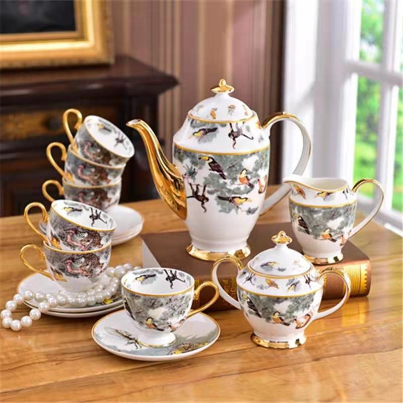 Hermes Tea set for six people, white and green.